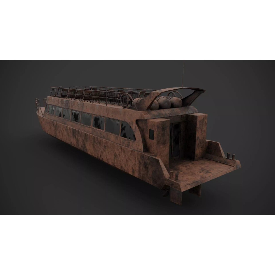Water-Bus 3D Model – Low Poly Industrial Watercraft with PBR Textures - View 10