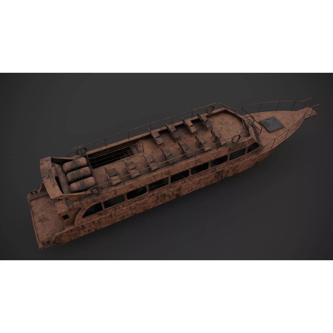 Water-Bus 3D Model – Low Poly Industrial Watercraft with PBR Textures - View 11