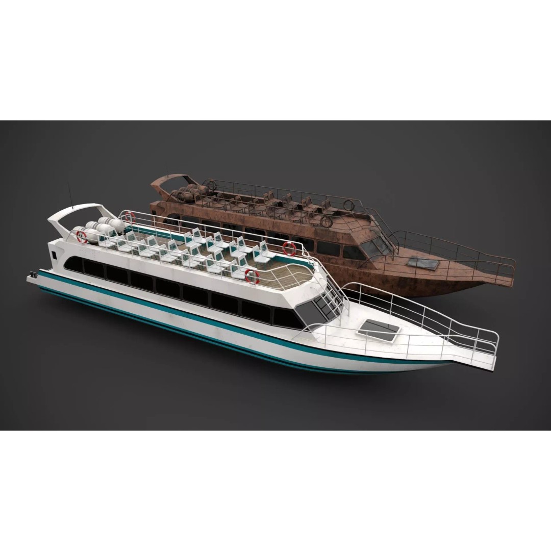 Water-Bus 3D Model – Low Poly Industrial Watercraft with PBR Textures - View 2