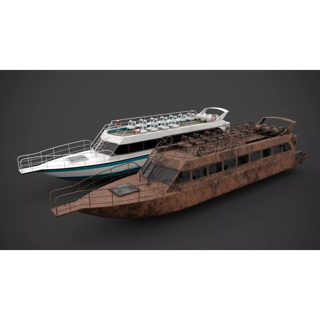 Water-Bus 3D Model – Low Poly Industrial Watercraft with PBR Textures - View 3