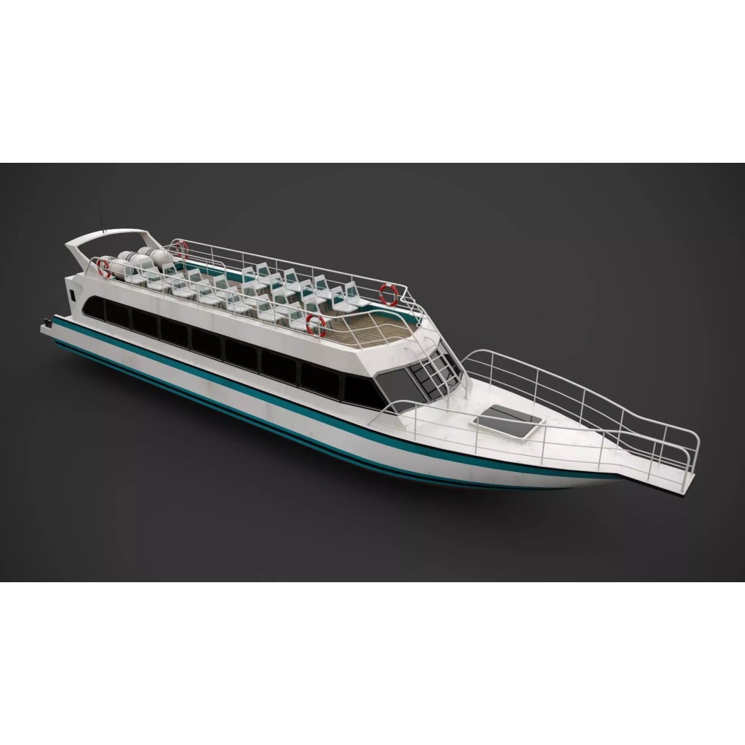 Water-Bus 3D Model – Low Poly Industrial Watercraft with PBR Textures - View 4