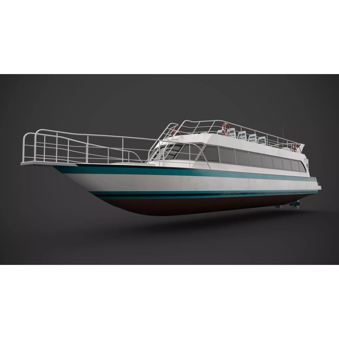 Water-Bus 3D Model – Low Poly Industrial Watercraft with PBR Textures - View 5