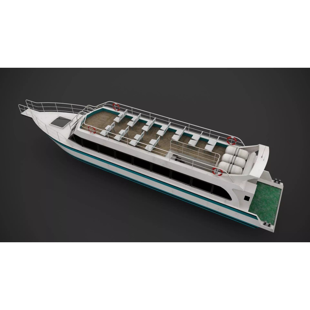 Water-Bus 3D Model – Low Poly Industrial Watercraft with PBR Textures - View 6