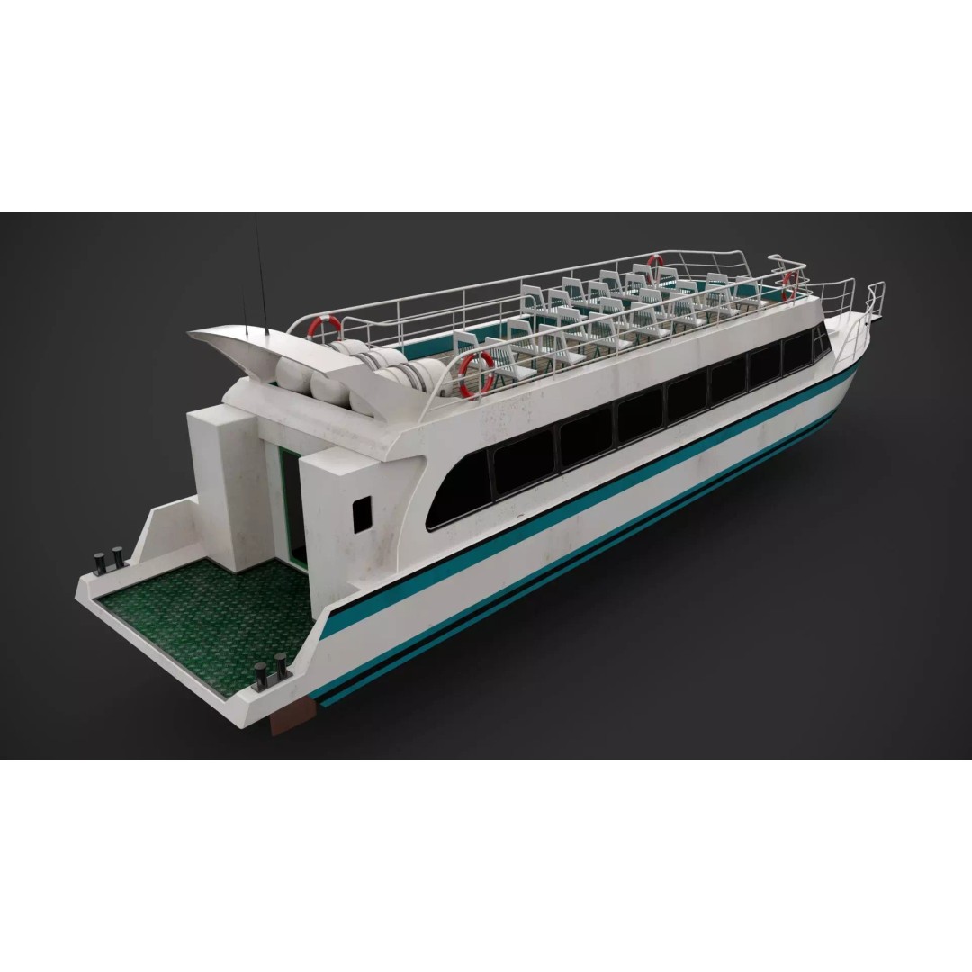 Water-Bus 3D Model – Low Poly Industrial Watercraft with PBR Textures - View 7