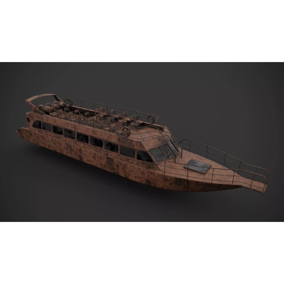 Water-Bus 3D Model – Low Poly Industrial Watercraft with PBR Textures - View 8