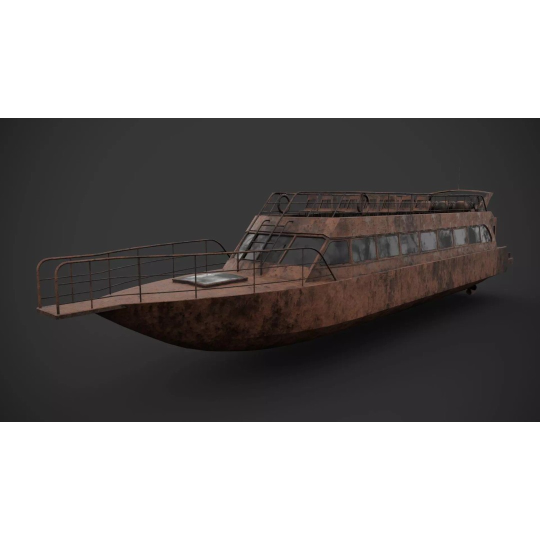 Water-Bus 3D Model – Low Poly Industrial Watercraft with PBR Textures - View 9