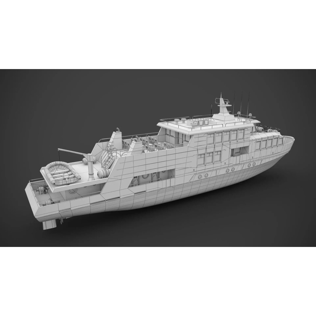 Excursion Boat 3D Model – Low Poly Industrial Vessel, FBX
