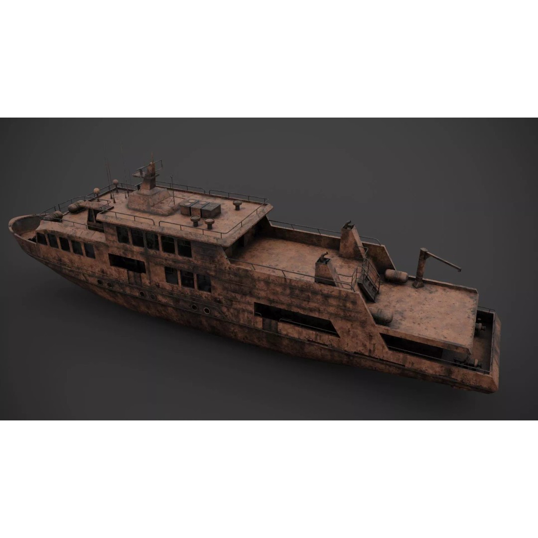 Excursion Boat 3D Model – Low Poly Industrial Vessel, FBX - View 10