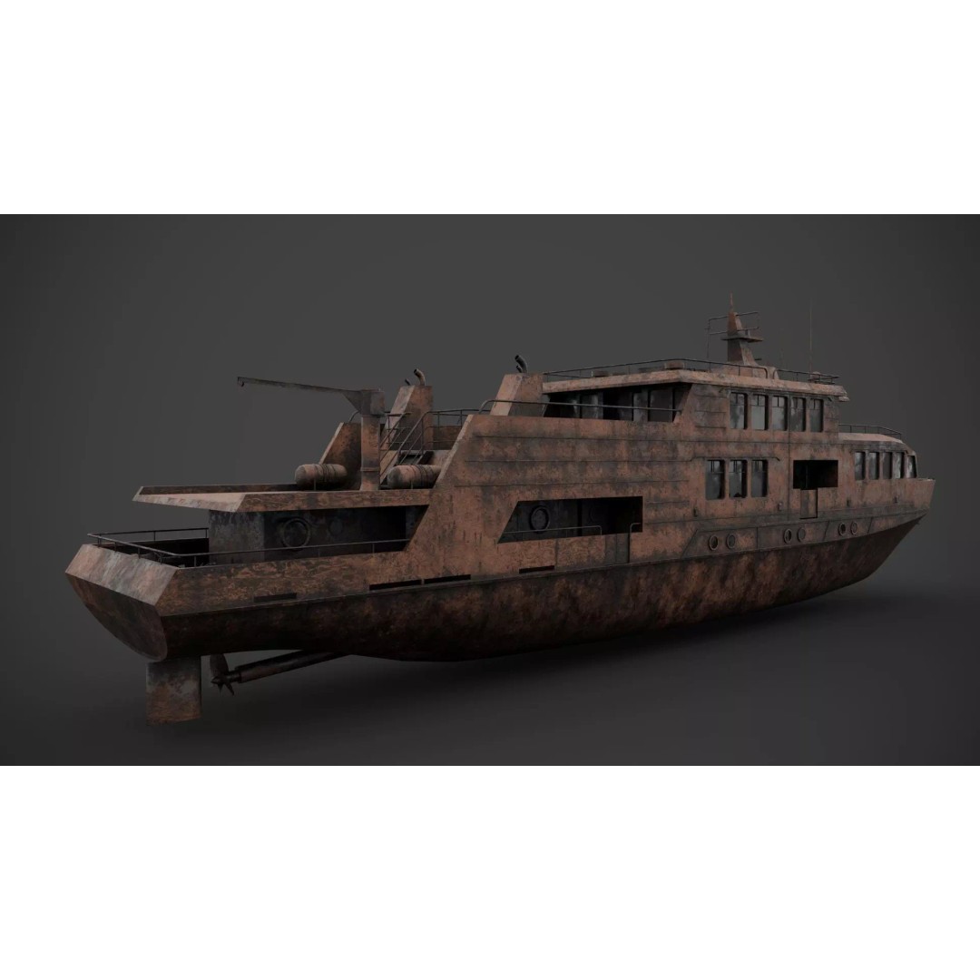 Excursion Boat 3D Model – Low Poly Industrial Vessel, FBX - View 11