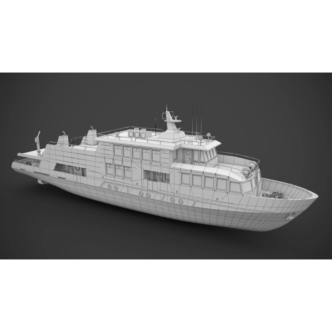 Excursion Boat 3D Model – Low Poly Industrial Vessel, FBX - View 12