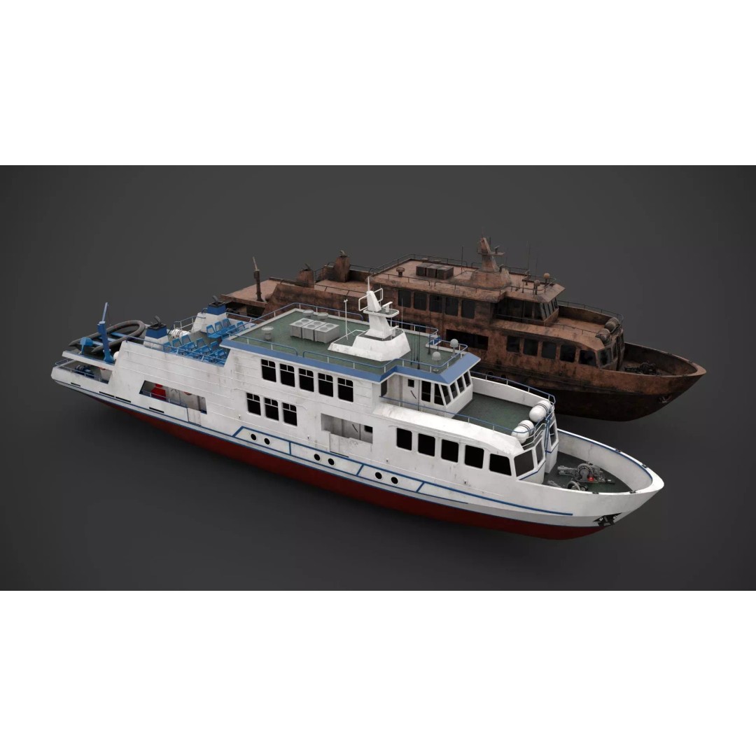 Excursion Boat 3D Model – Low Poly Industrial Vessel, FBX - View 2