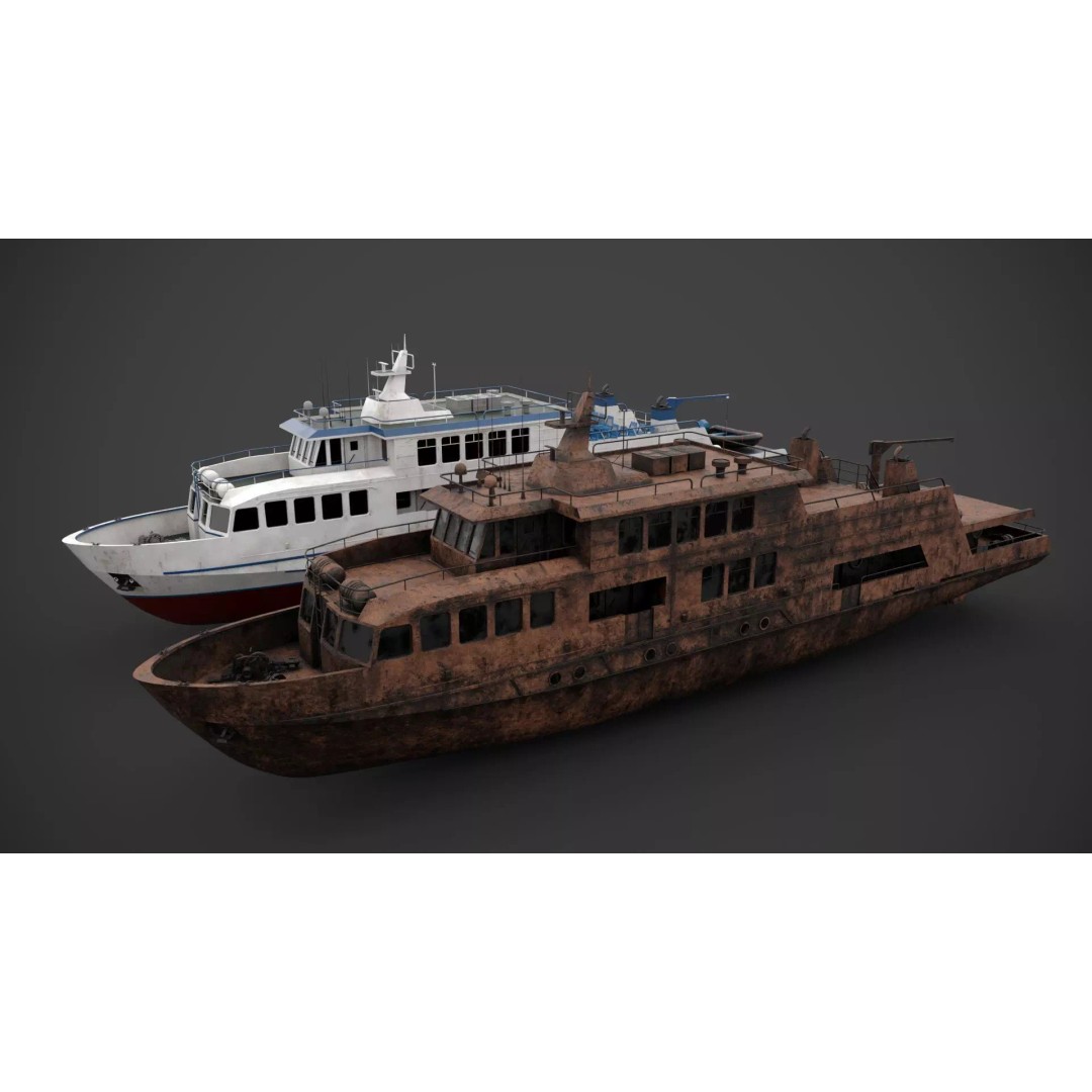 Excursion Boat 3D Model – Low Poly Industrial Vessel, FBX - View 3
