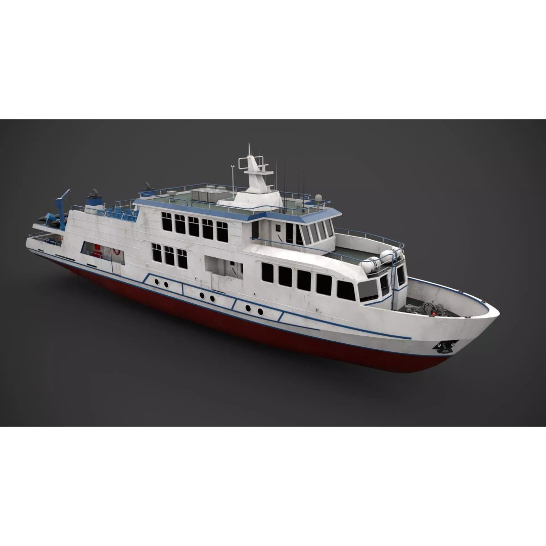 Excursion Boat 3D Model – Low Poly Industrial Vessel, FBX - View 4