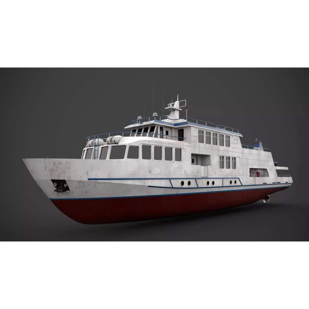 Excursion Boat 3D Model – Low Poly Industrial Vessel, FBX - View 5
