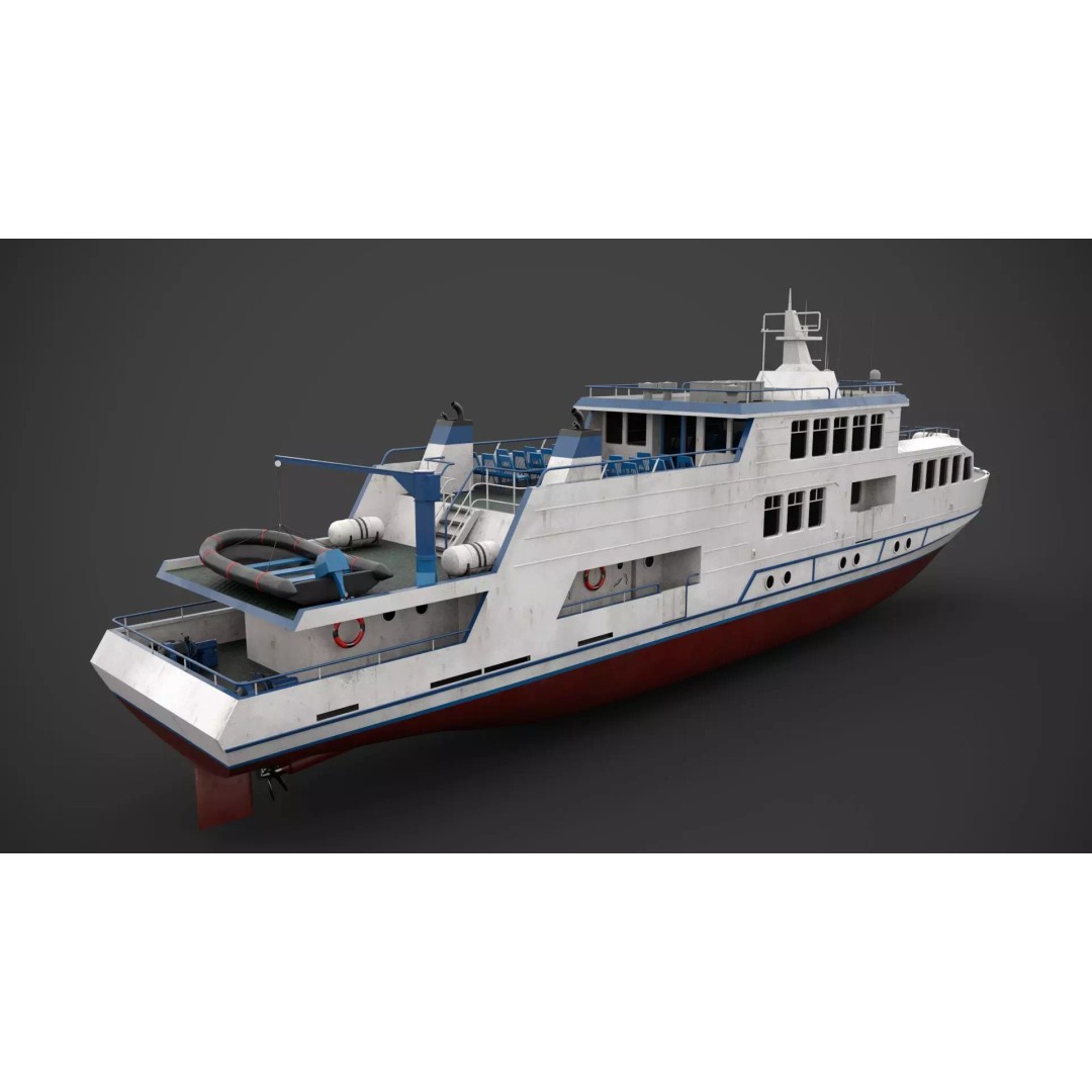 Excursion Boat 3D Model – Low Poly Industrial Vessel, FBX - View 7