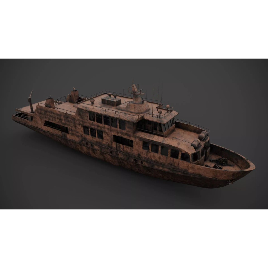Excursion Boat 3D Model – Low Poly Industrial Vessel, FBX - View 8