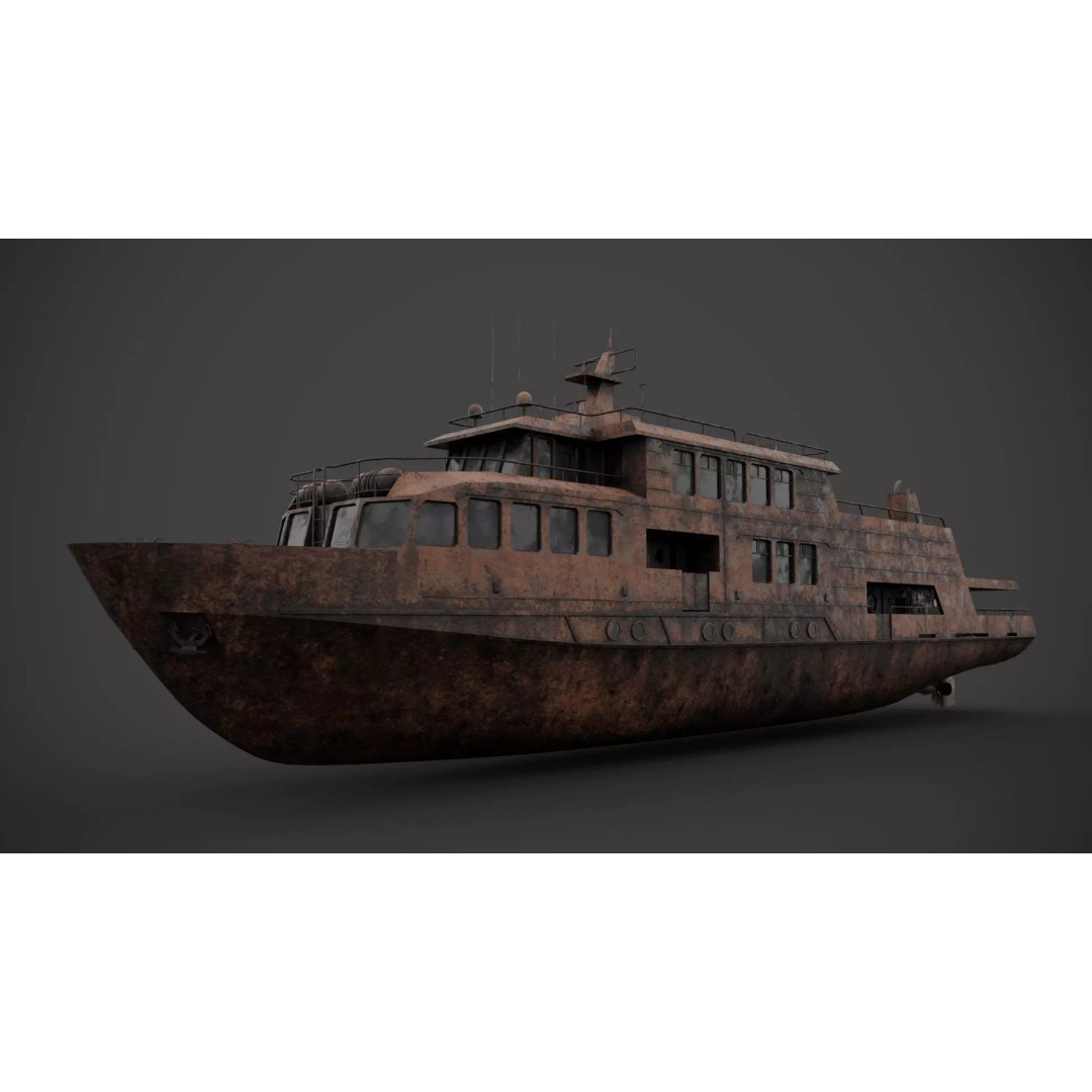 Excursion Boat 3D Model – Low Poly Industrial Vessel, FBX - View 9