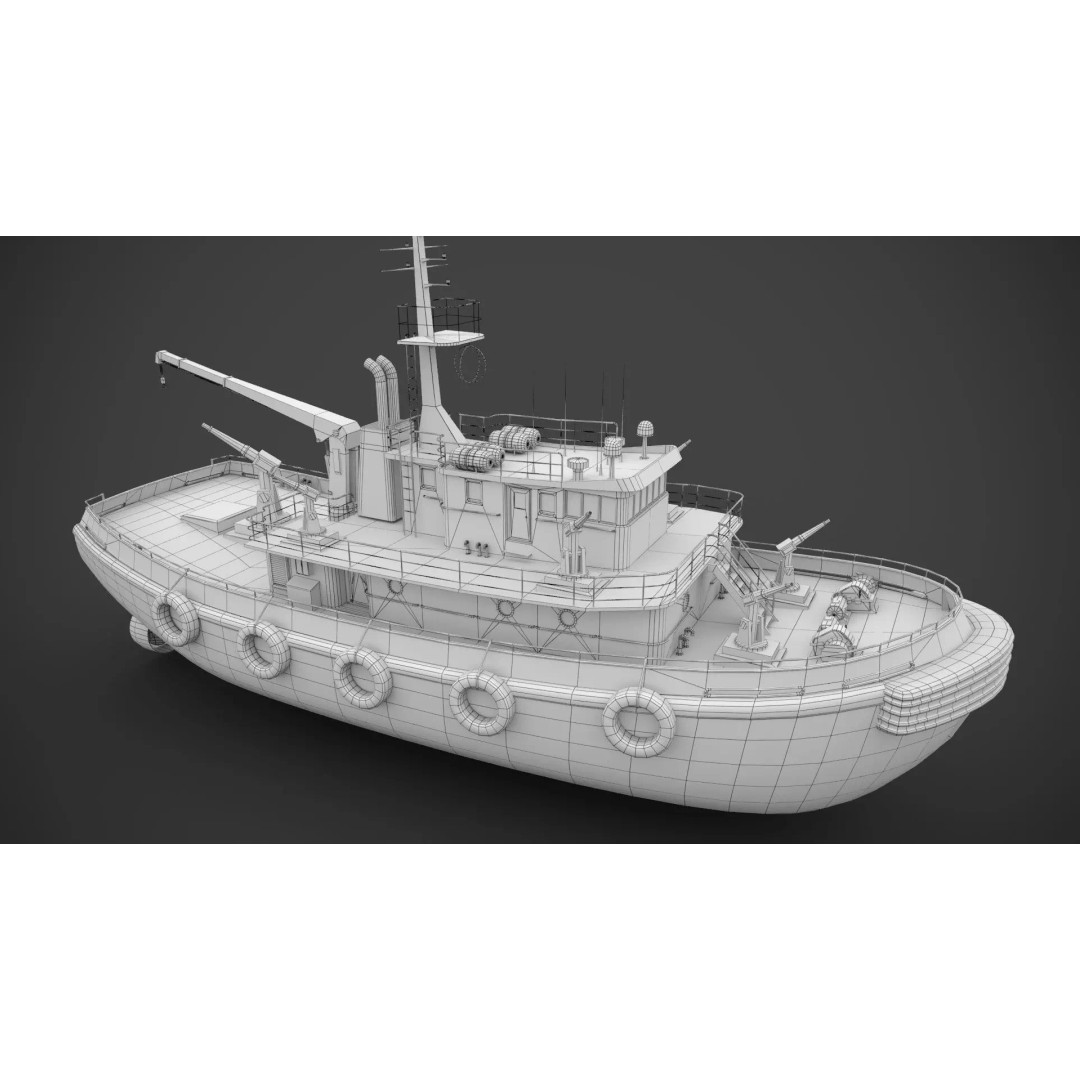 Rescue Fireboat 3D Model – Low Poly Industrial Watercraft, FBX