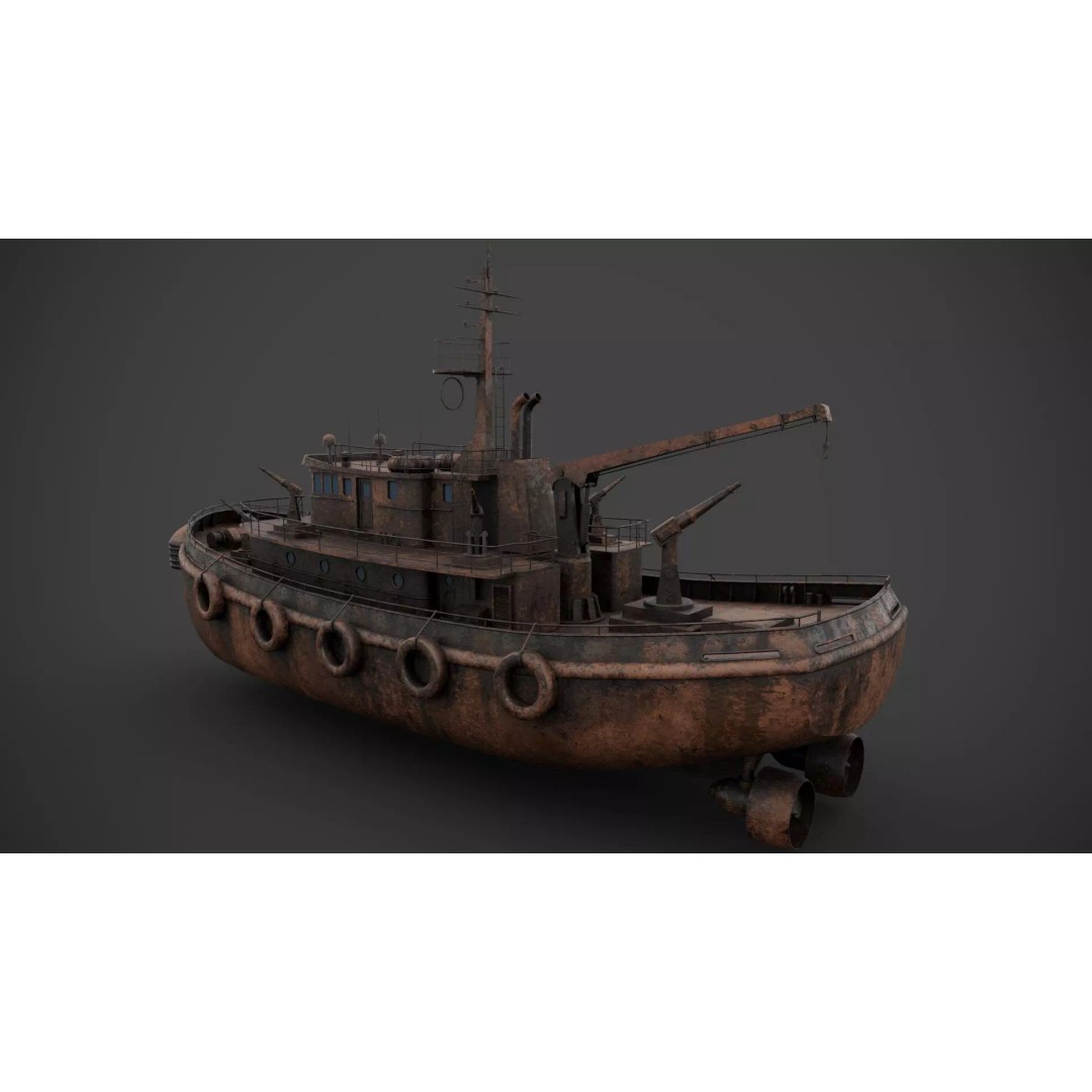 Rescue Fireboat 3D Model – Low Poly Industrial Watercraft, FBX - View 10