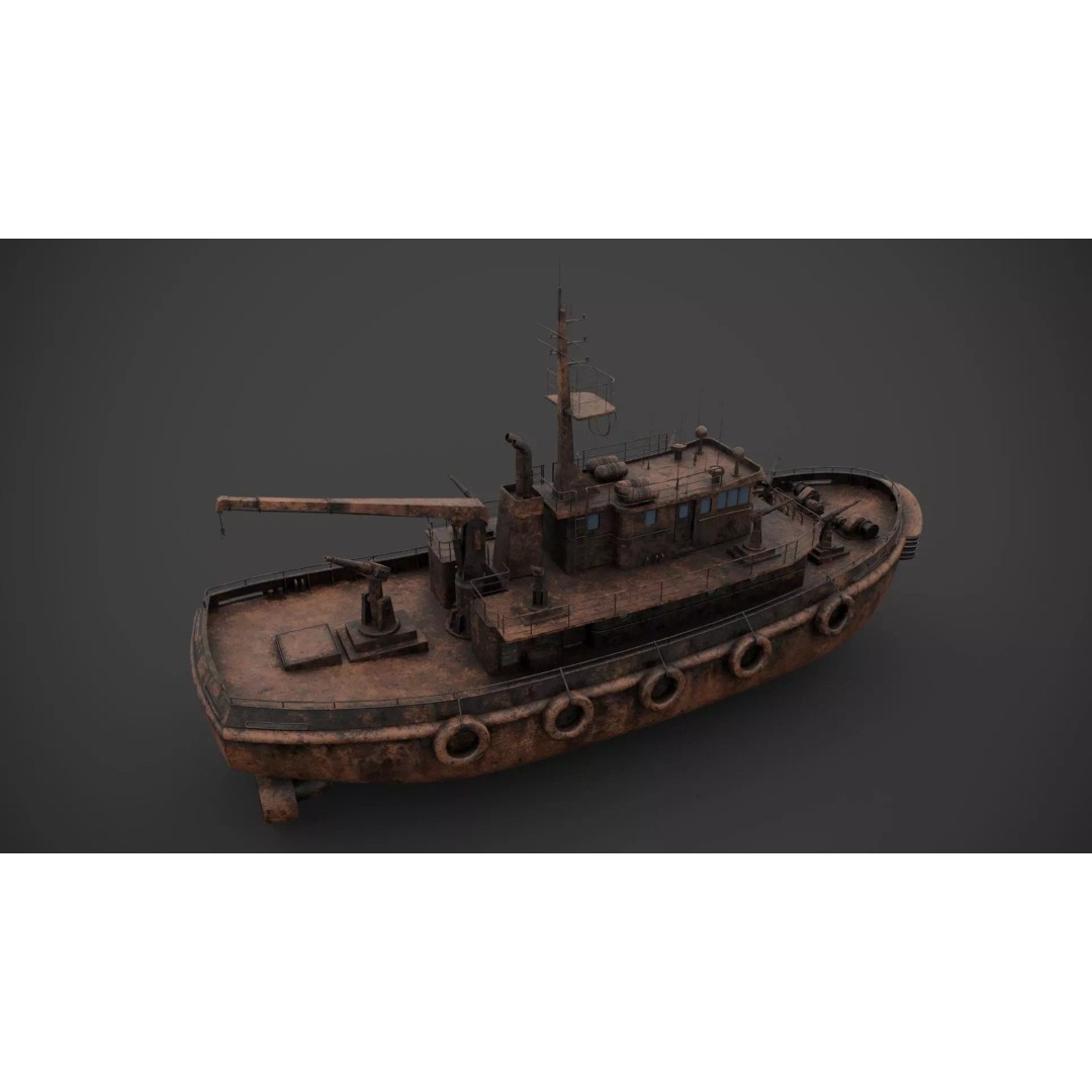 Rescue Fireboat 3D Model – Low Poly Industrial Watercraft, FBX - View 11