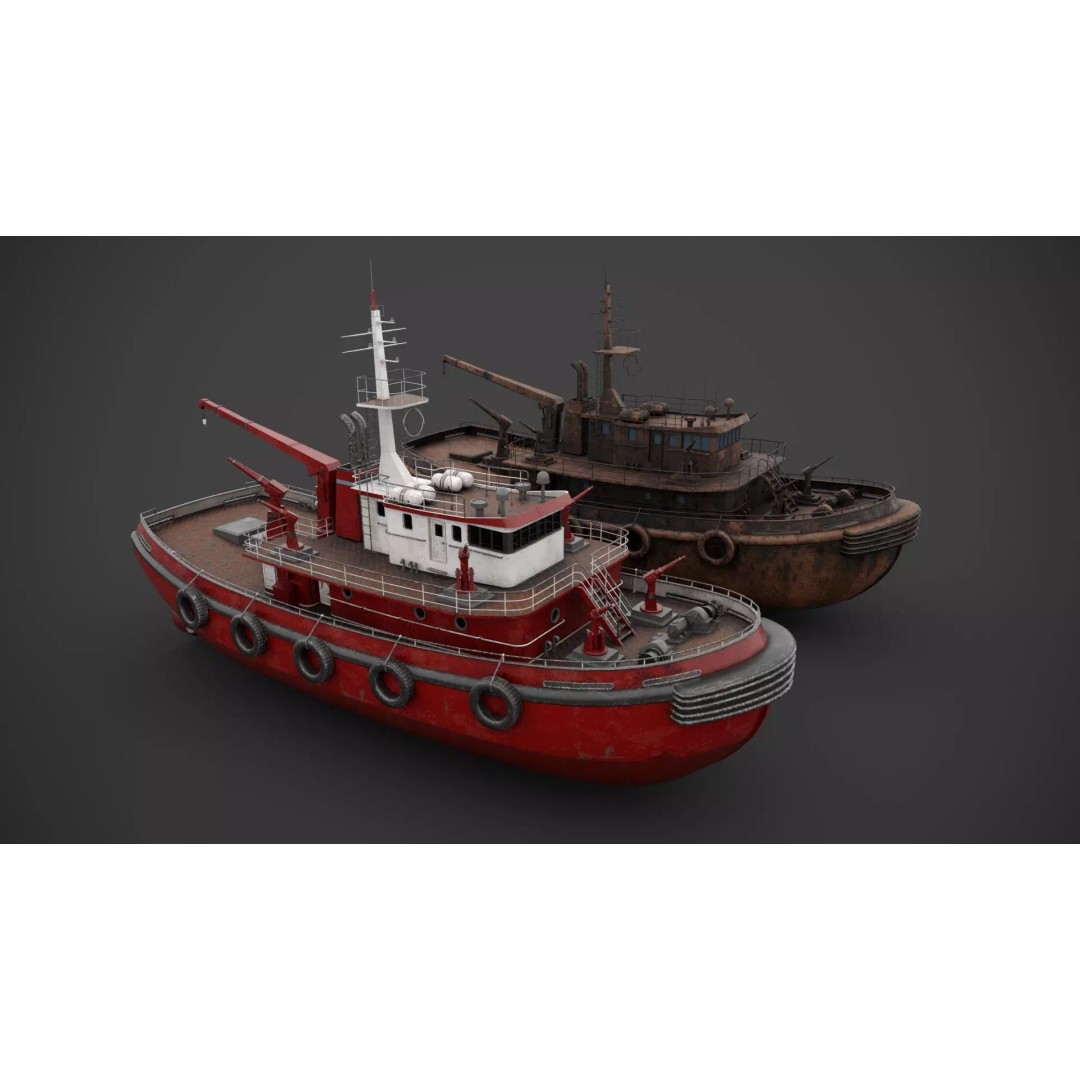 Rescue Fireboat 3D Model – Low Poly Industrial Watercraft, FBX - View 2