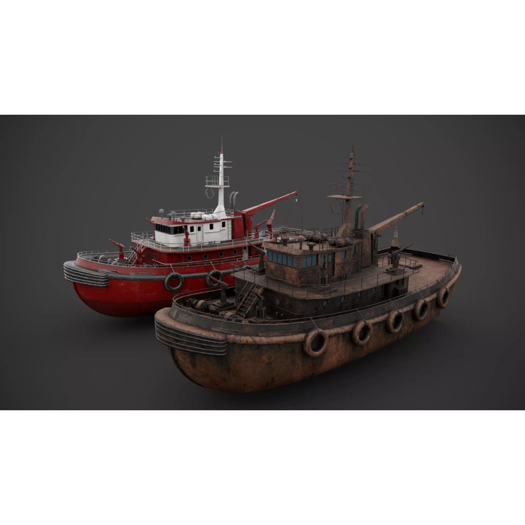 Rescue Fireboat 3D Model – Low Poly Industrial Watercraft, FBX - View 3