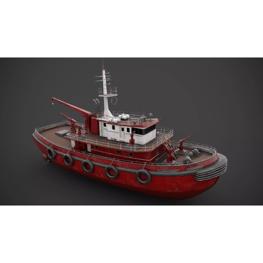 Rescue Fireboat 3D Model – Low Poly Industrial Watercraft, FBX - View 4