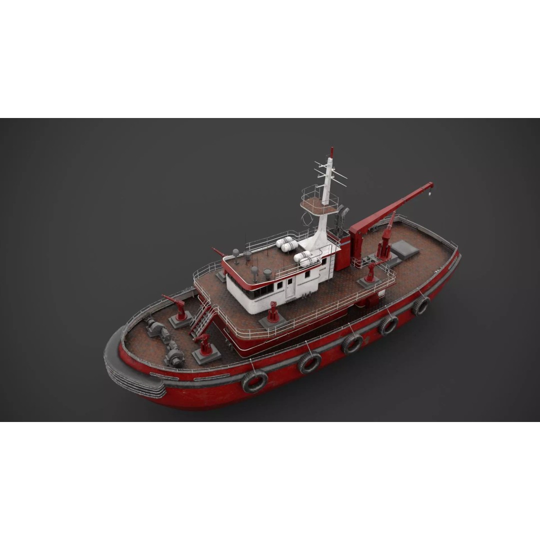 Rescue Fireboat 3D Model – Low Poly Industrial Watercraft, FBX - View 5