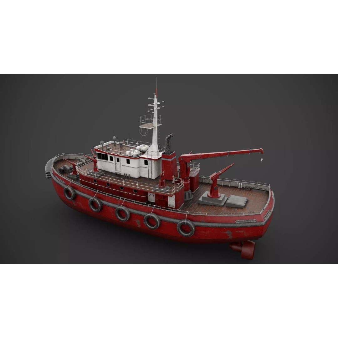 Rescue Fireboat 3D Model – Low Poly Industrial Watercraft, FBX - View 6