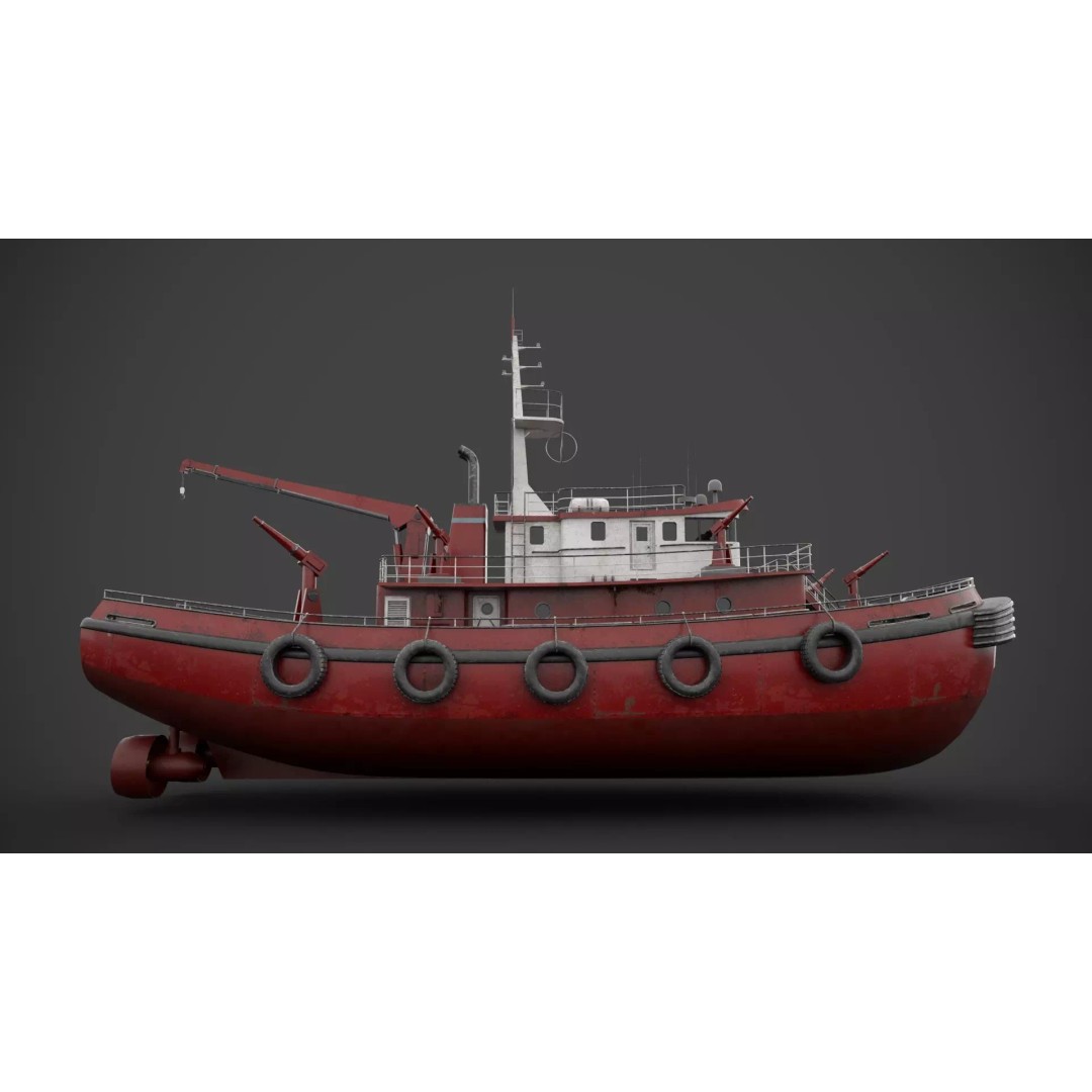 Rescue Fireboat 3D Model – Low Poly Industrial Watercraft, FBX - View 7