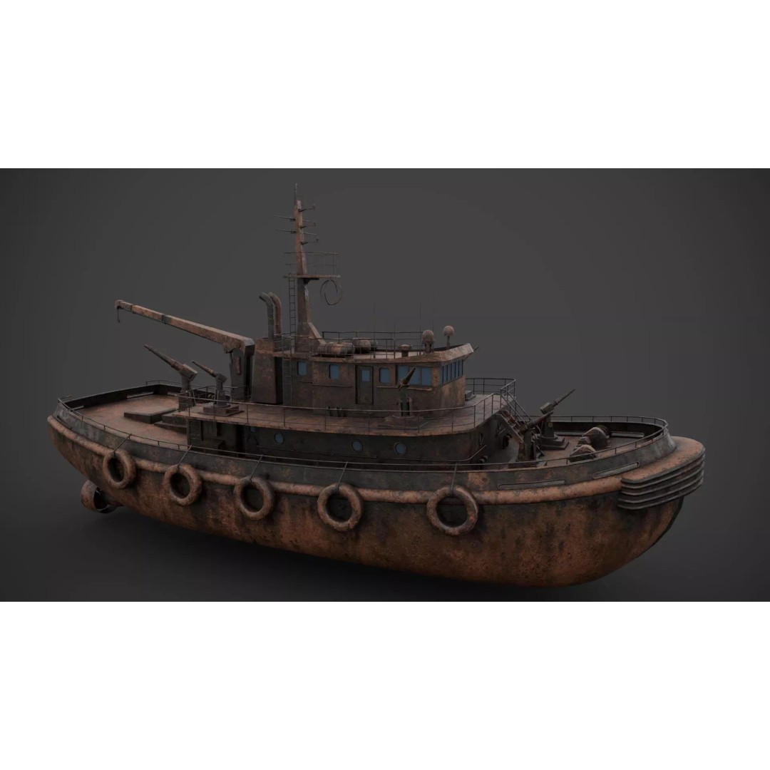 Rescue Fireboat 3D Model – Low Poly Industrial Watercraft, FBX - View 8