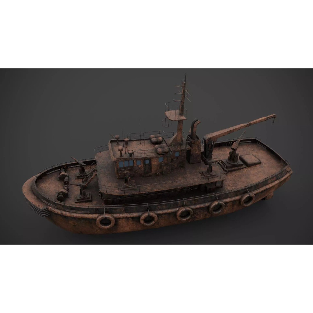 Rescue Fireboat 3D Model – Low Poly Industrial Watercraft, FBX - View 9