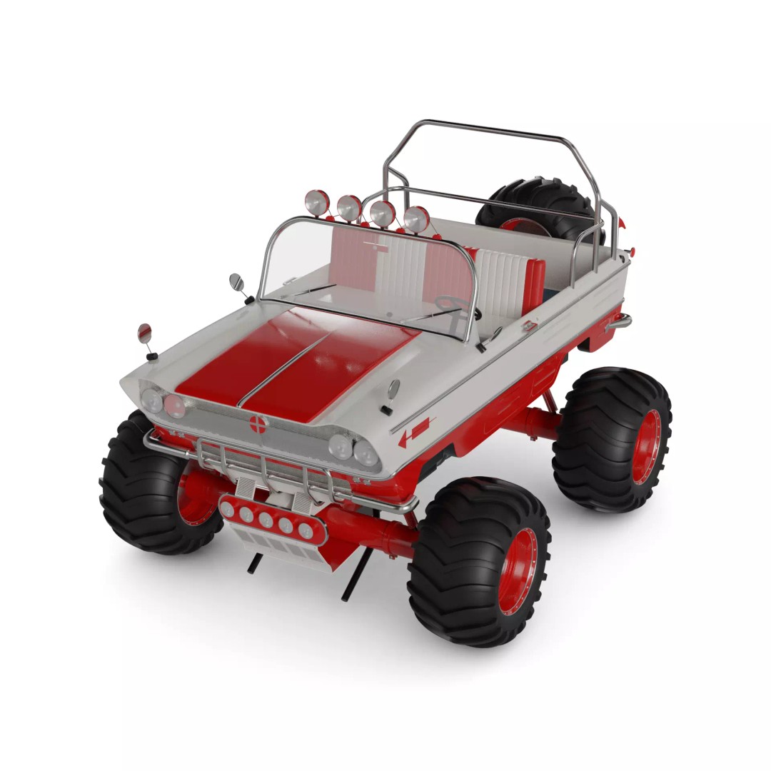 Amphibious Car 3D Model – Retro Recreational Vehicle, FBX