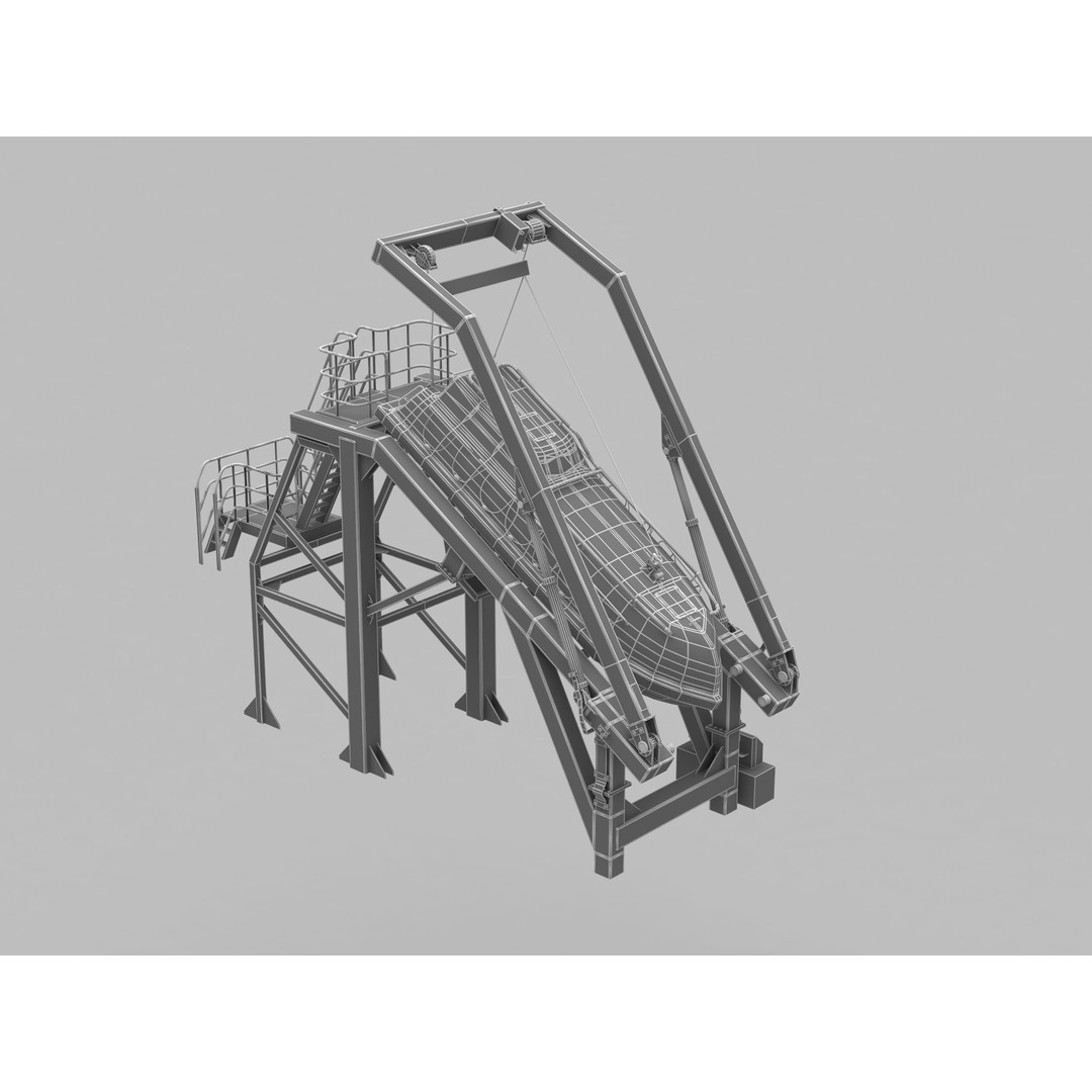 Freefall Lifeboat 3D Model – PBR Textured Industrial Watercraft, FBX - View 3