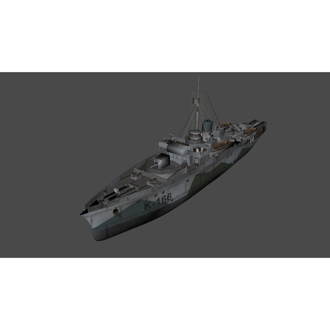 HMCS Snowberry K-166 3D Model – Low Poly Game Ready Ship, FBX - View 10