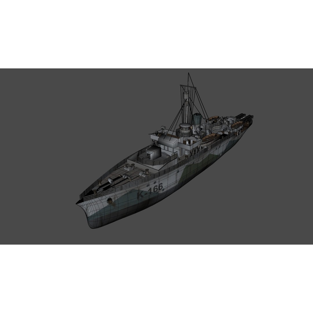 HMCS Snowberry K-166 3D Model – Low Poly Game Ready Ship, FBX - View 11