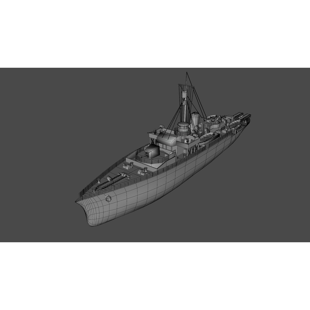 HMCS Snowberry K-166 3D Model – Low Poly Game Ready Ship, FBX - View 12
