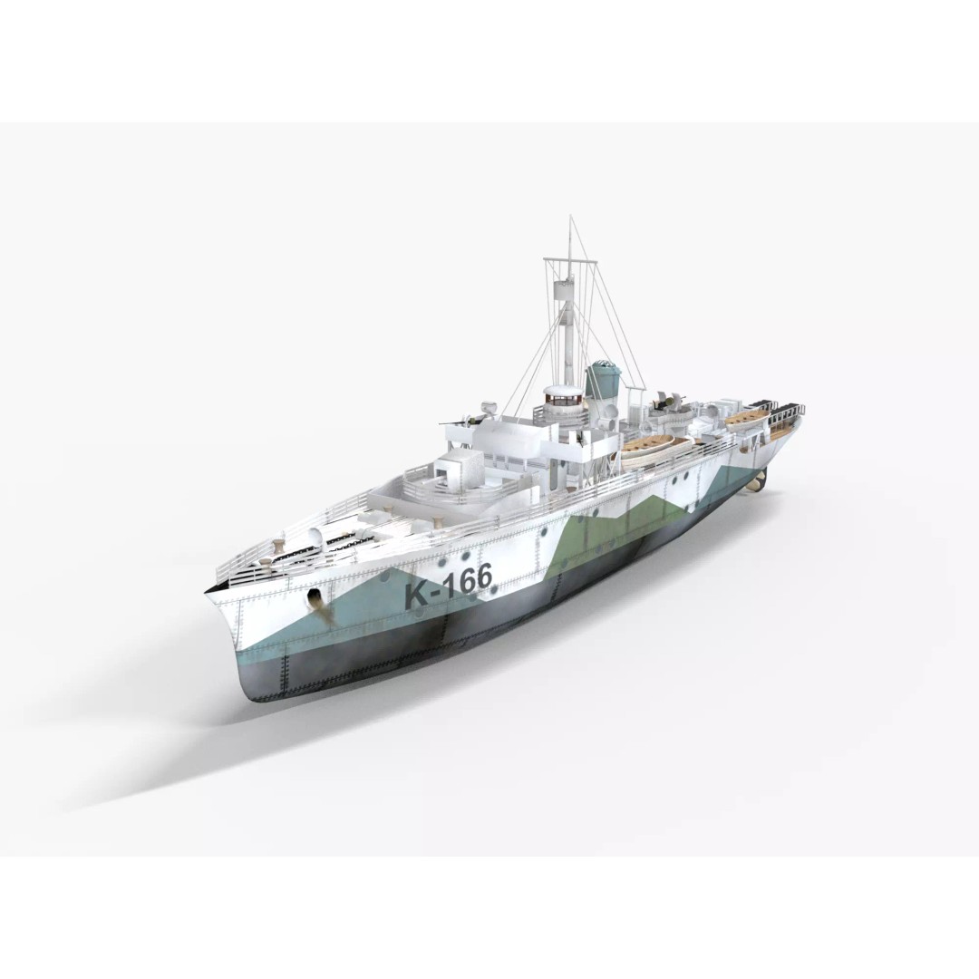 HMCS Snowberry K-166 3D Model – Low Poly Game Ready Ship, FBX - View 2