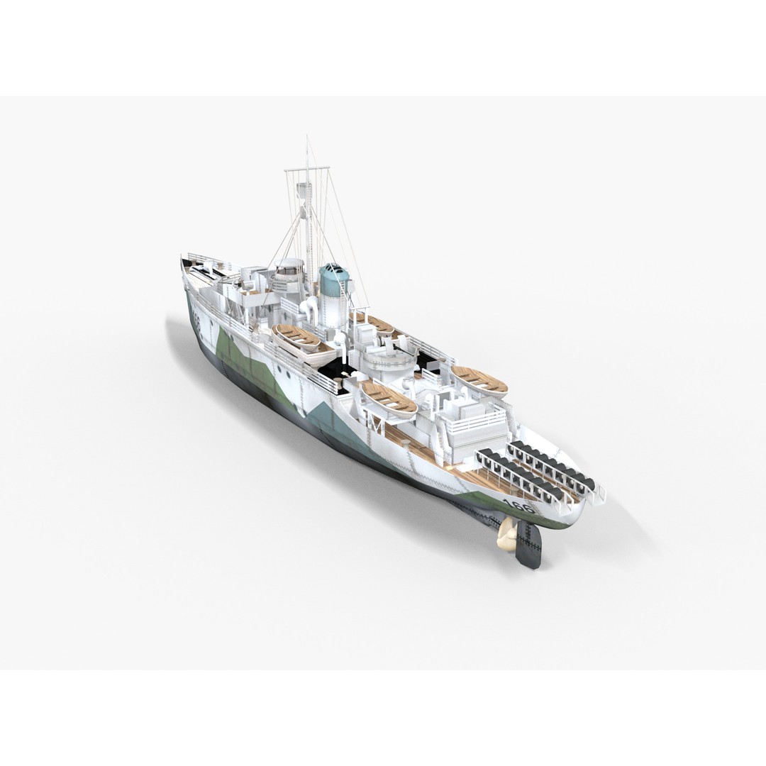 HMCS Snowberry K-166 3D Model – Low Poly Game Ready Ship, FBX - View 3