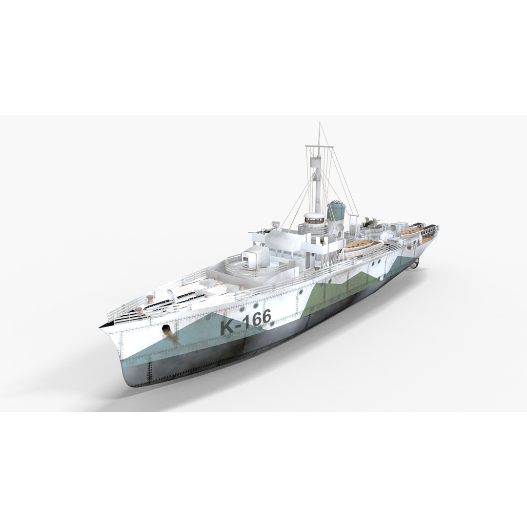HMCS Snowberry K-166 3D Model – Low Poly Game Ready Ship, FBX - View 5