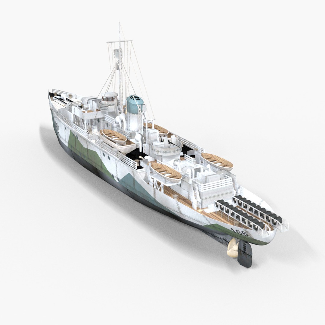 HMCS Snowberry K-166 3D Model – Low Poly Game Ready Ship, FBX - View 9
