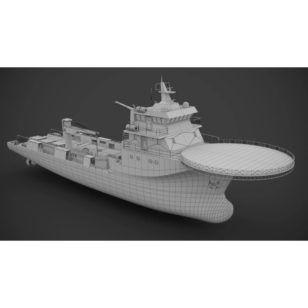 Offshore Supply Vessel 3D Model – Low Poly Industrial Asset, FBX