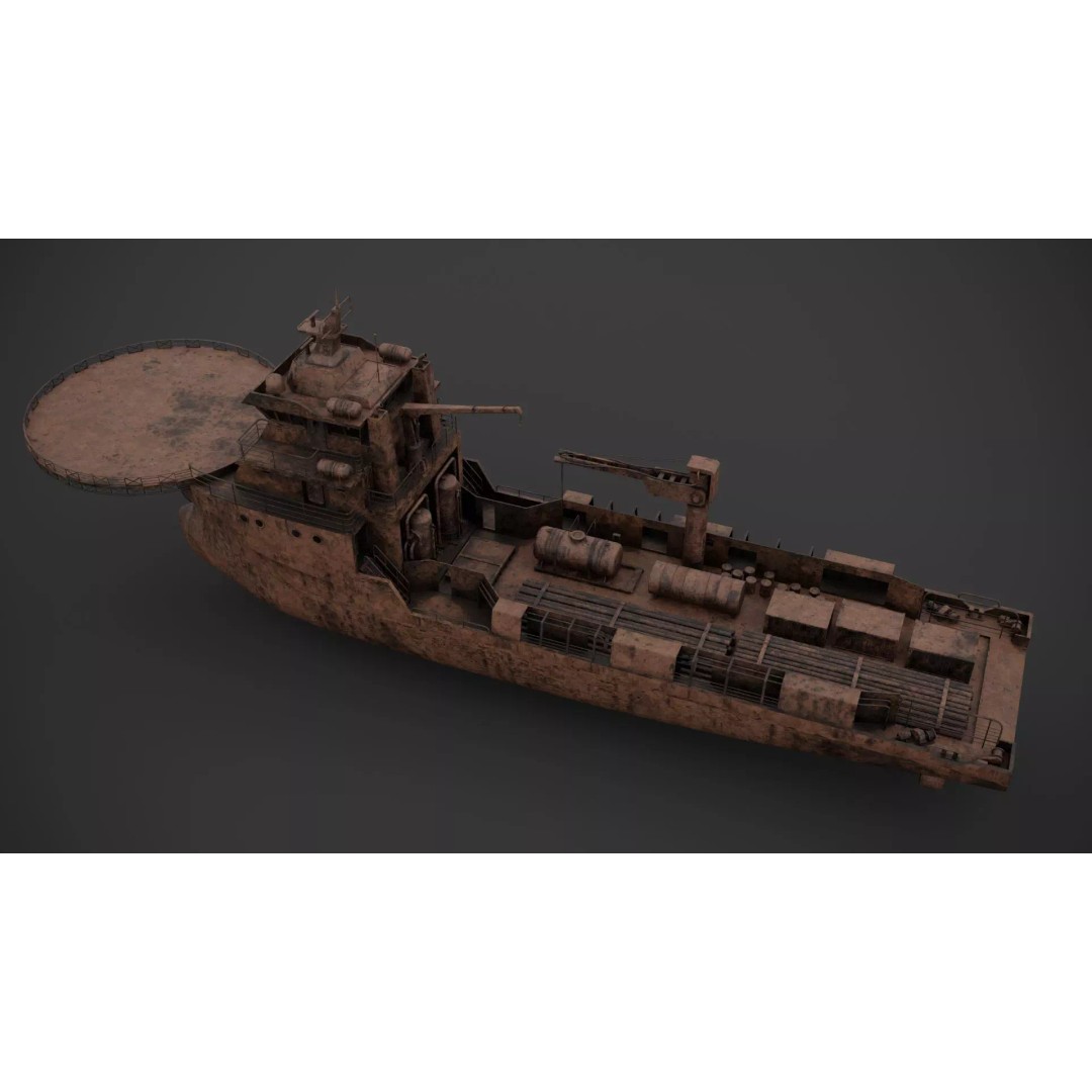 Offshore Supply Vessel 3D Model – Low Poly Industrial Asset, FBX - View 10