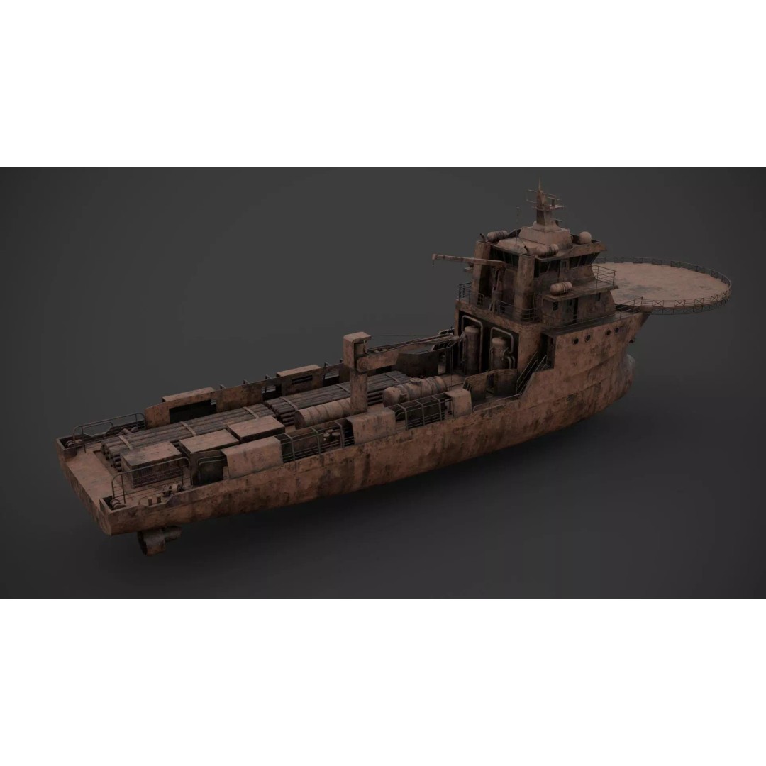 Offshore Supply Vessel 3D Model – Low Poly Industrial Asset, FBX - View 11