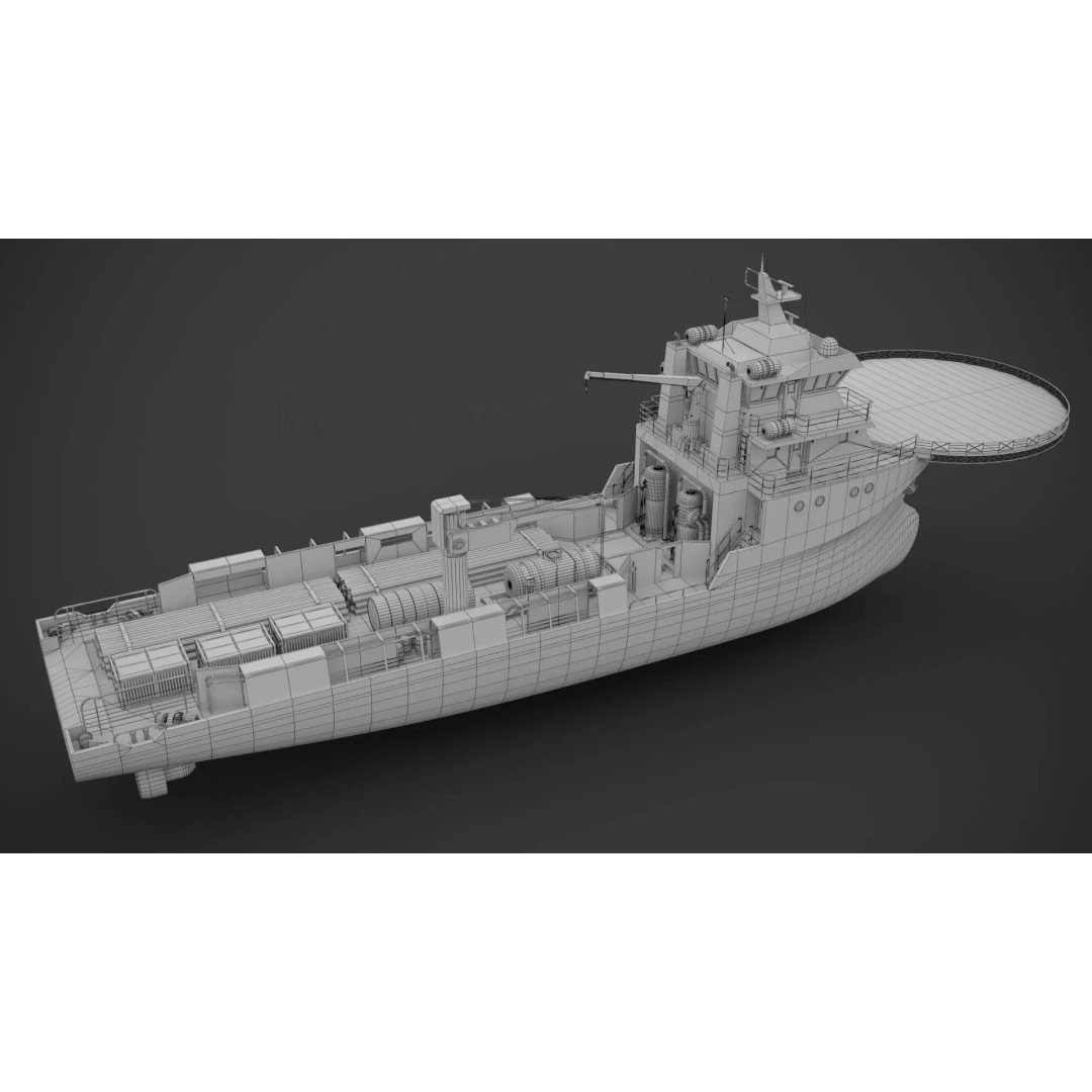 Offshore Supply Vessel 3D Model – Low Poly Industrial Asset, FBX - View 12