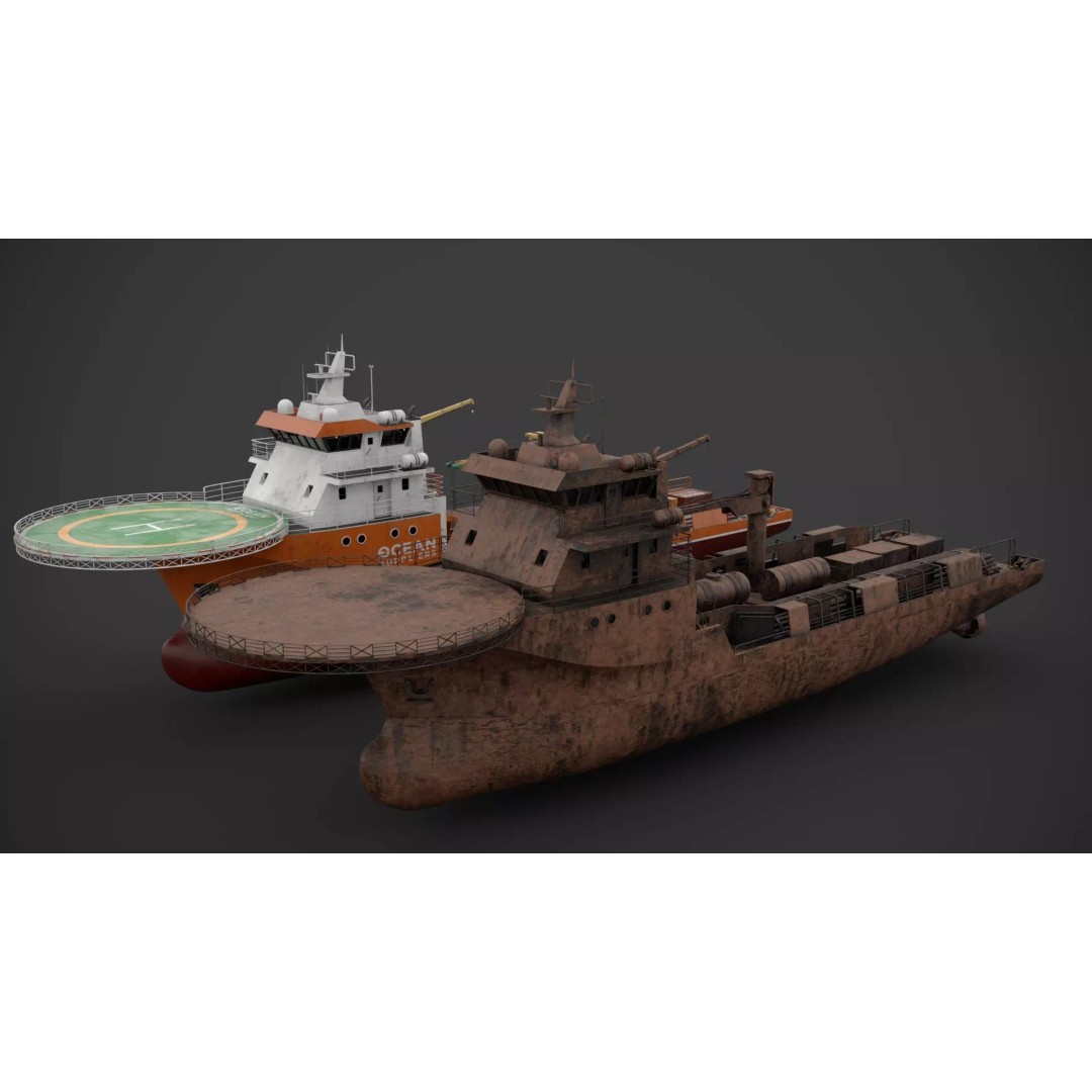 Offshore Supply Vessel 3D Model – Low Poly Industrial Asset, FBX - View 3