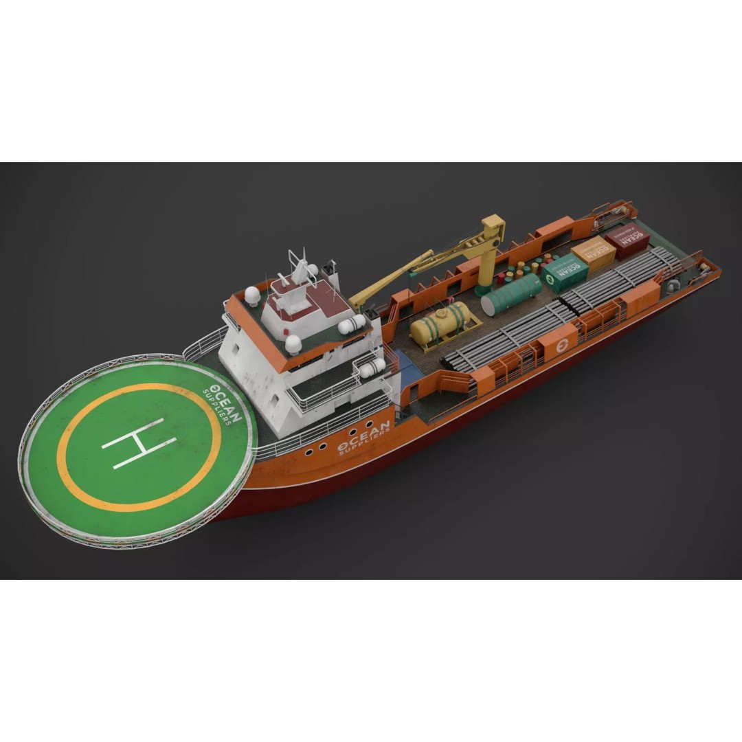 Offshore Supply Vessel 3D Model – Low Poly Industrial Asset, FBX - View 5