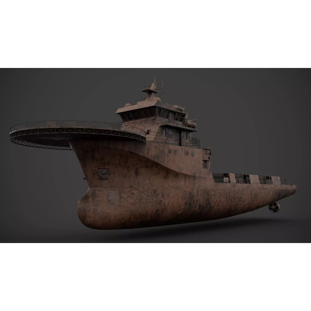 Offshore Supply Vessel 3D Model – Low Poly Industrial Asset, FBX - View 9
