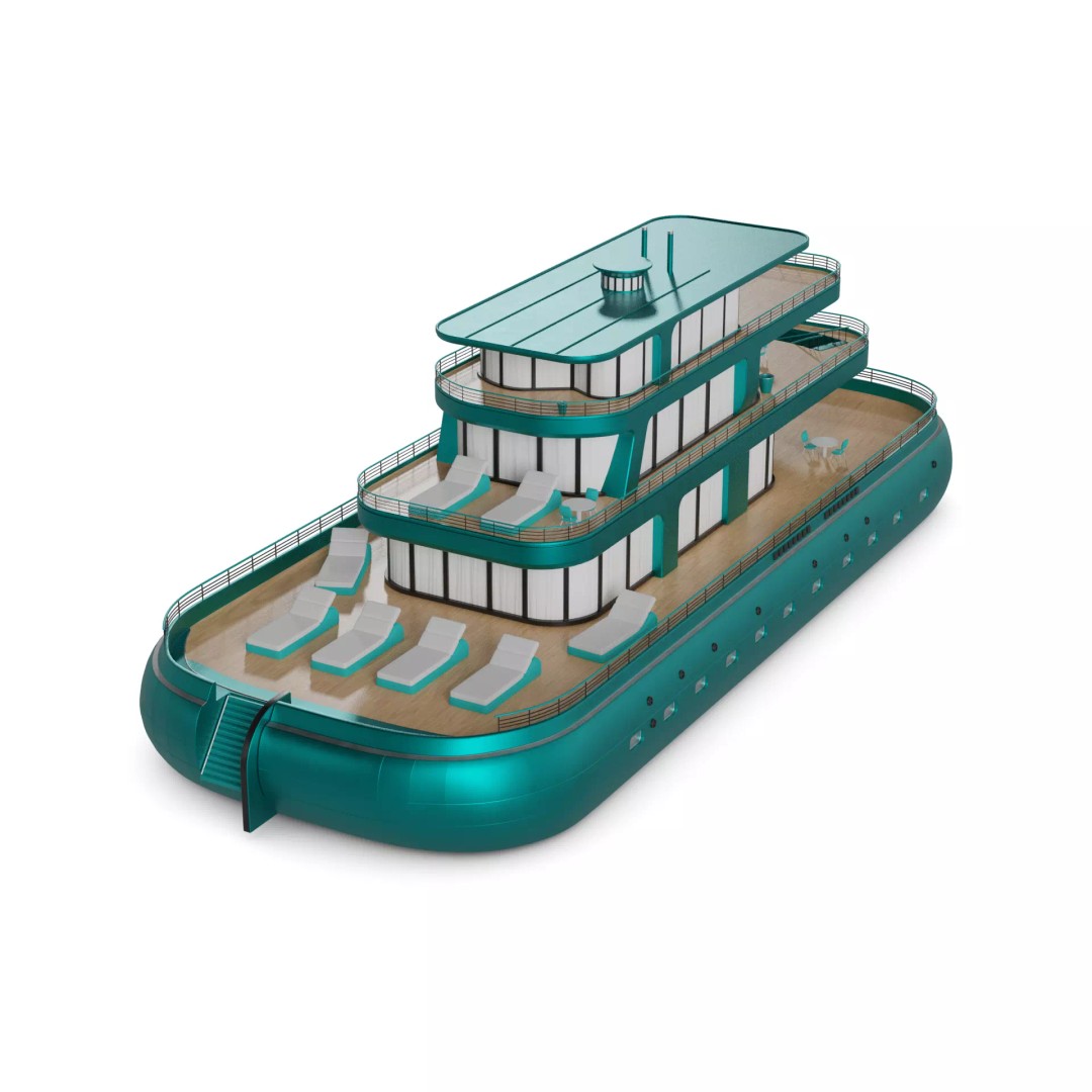 Cruising Houseboat 3D Model – Modern Recreational Watercraft, FBX
