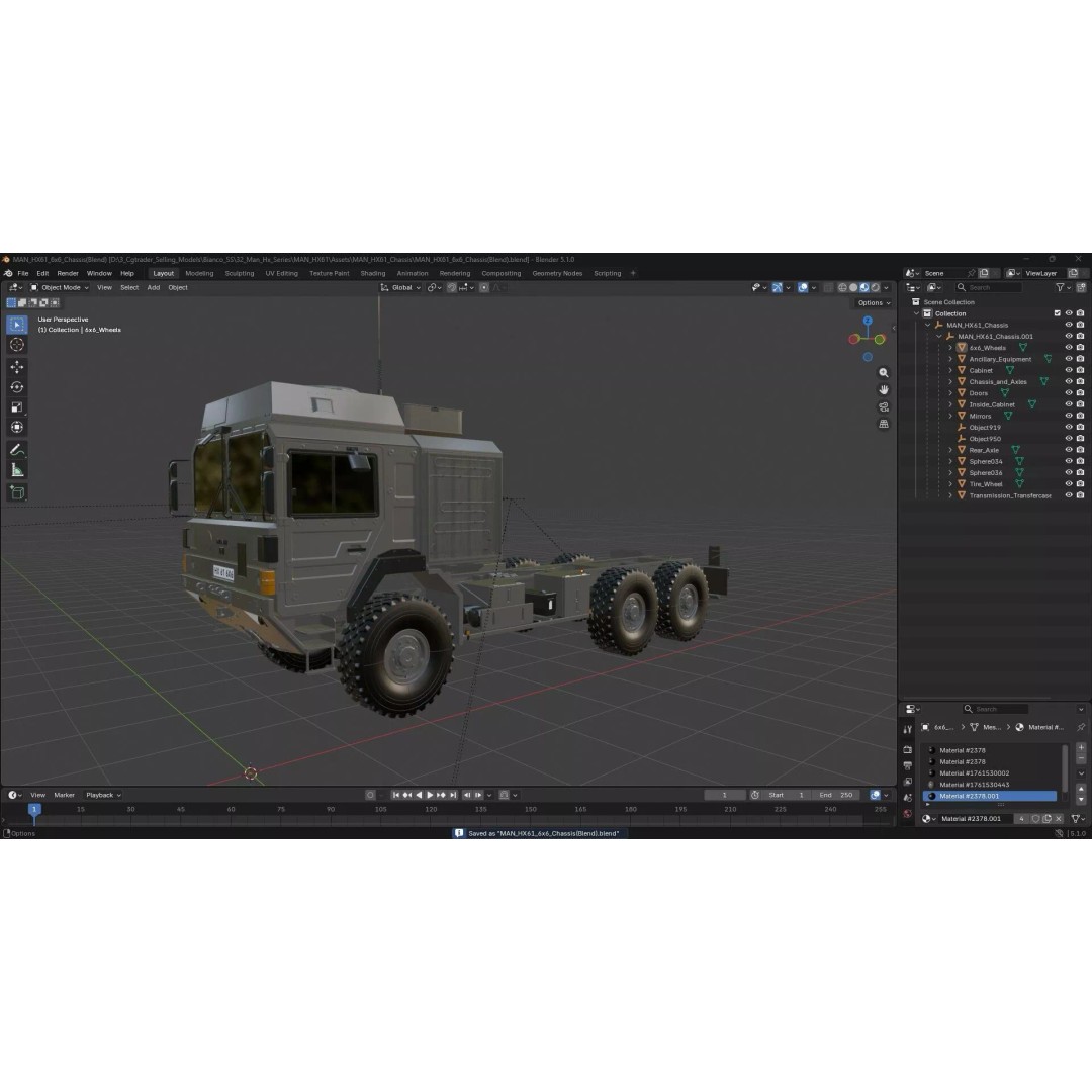 MAN HX61 6x6 Military Truck Chassis 3D Model – High Poly Game Asset, FBX, OBJ